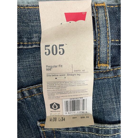 Levi’s‎ 505 Regular Fit Straight Leg Jeans 38x34 Men’s Blue Denim NWT - Picture 3 of 14